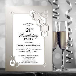 Silver Geometric 21st Birthday Party Kaart