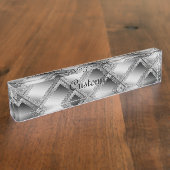Silver Geometric Abstract Naambordje (Zijkant)