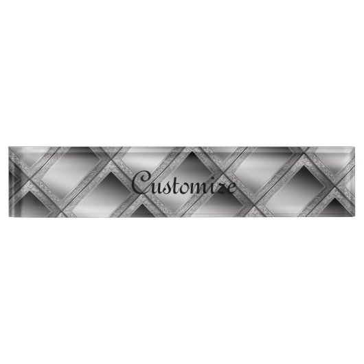 Silver Geometric Abstract Naambordje (Voorkant)