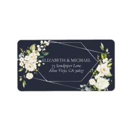 Silver Geometric Blue White Floral Address Etiket