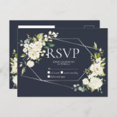 Silver Geometric Blue White Floral No Menu RSVP (Voorkant / Achterkant)