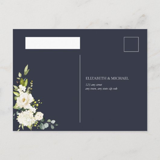 Silver Geometric Blue White Floral No Menu RSVP (Achterkant)