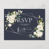 Silver Geometric Blue White Floral No Menu RSVP (Voorkant)
