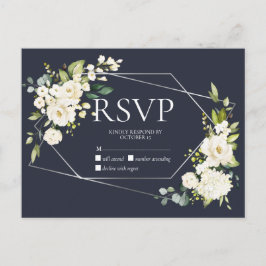 Silver Geometric Blue White Floral No Menu RSVP