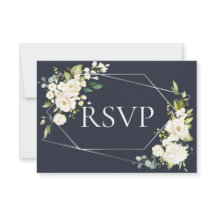 Silver Geometric Blue White Floral No Menu RSVP