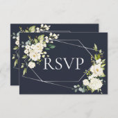 Silver Geometric Blue White Floral No Menu RSVP (Voorkant / Achterkant)