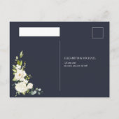 Silver Geometric Blue White Floral RSVP Uitnodiging Briefkaart (Achterkant)