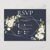 Silver Geometric Blue White Floral RSVP Uitnodiging Briefkaart (Voorkant)