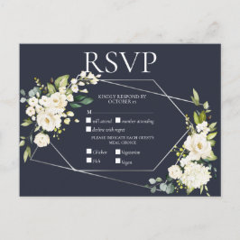 Silver Geometric Blue White Floral RSVP Uitnodiging Briefkaart
