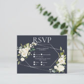 Silver Geometric Blue White Floral RSVP Uitnodiging Briefkaart (Staand voorkant)