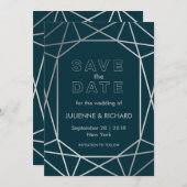Silver Geometric Diamond Wedding Save the Date (Voorkant / Achterkant)