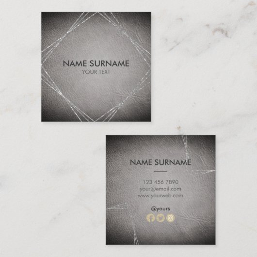 Silver Geometric Leather Square Visitekaartje (Voorkant / Achterkant)