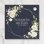 Silver Geometric Navy Blue White Floral Wedding Bedankjes Labels (Achterkant)