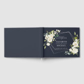 Silver Geometric Navy Blue White Floral Wedding Gastenboek (Volledig)
