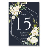 Silver Geometric Navy Blue White Floral Wedding Kaart (Achterkant)