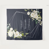 Silver Geometric Navy Blue White Floral Wedding Wandkleed (Voorkant (horizontaal))