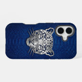 Silver Geometric Tiger Blue Snakeskin iPhone 16  Hoesje (Achterkant horizontaal)