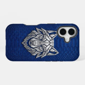 Silver Geometric Wolf Blue Snakeskin iPhone 16 Hoesje (Achterkant horizontaal)