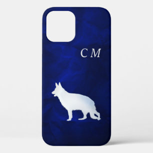 Silver German Shepherd Dog Royal Blue Monogram Case-Mate iPhone Case