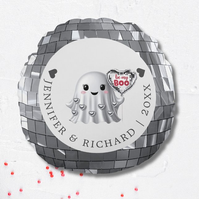 Silver Ghost Valentijns's Balloon Design Pattern Rond Kussen (Custom Silver Disco Valentine's Day Round Pillow)
