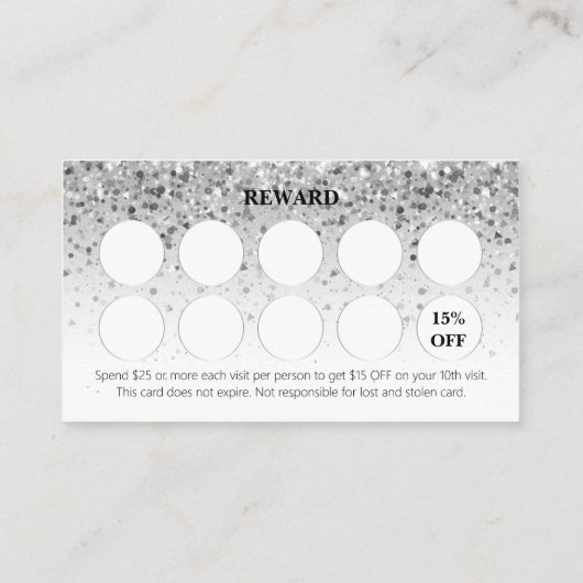 Silver Giltter Loyalty Kaart voor Nails Salon (Achterkant)