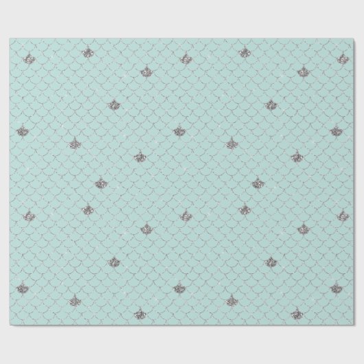 Silver Girly Mint Glitter Zeemeermin Sparkle Cadeaupapier (Vlak)