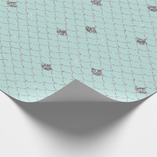 Silver Girly Mint Glitter Zeemeermin Sparkle Cadeaupapier (Hoek)