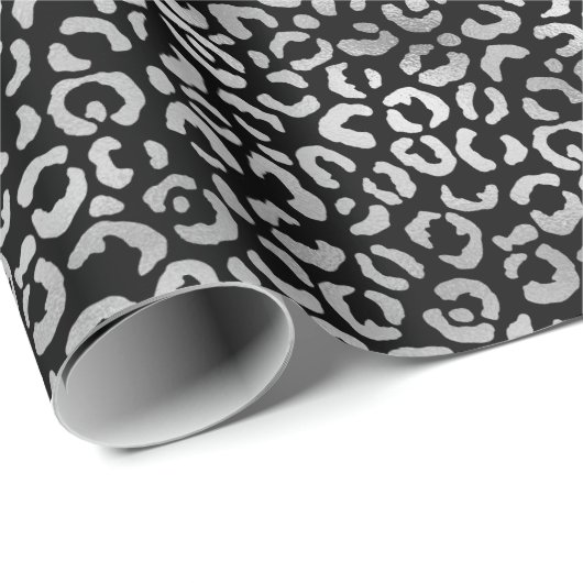 Silver Glam Black Leopard Print Cadeaupapier (Rol Hoek)