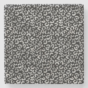 Silver Glam Black Leopard Print Stenen Onderzetter