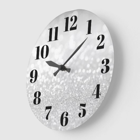 Silver Glam Bokeh Glitter Grote Klok (Hoek)