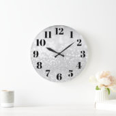 Silver Glam Bokeh Glitter Grote Klok (Huis)