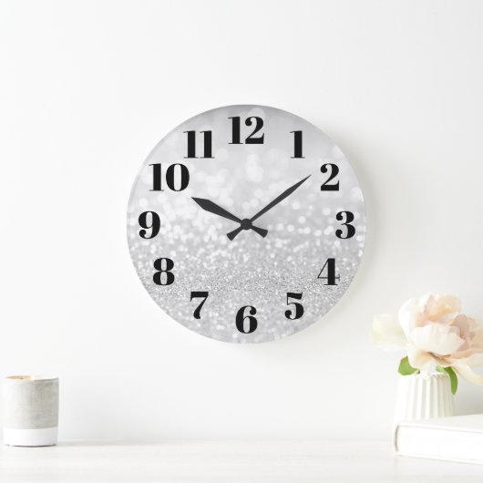 Silver Glam Bokeh Glitter Grote Klok (Huis)