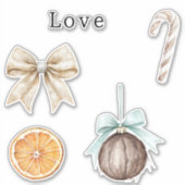 Silver Glam Bow Love Oranje Coconut Candy Cane Sticker (Voorkant)