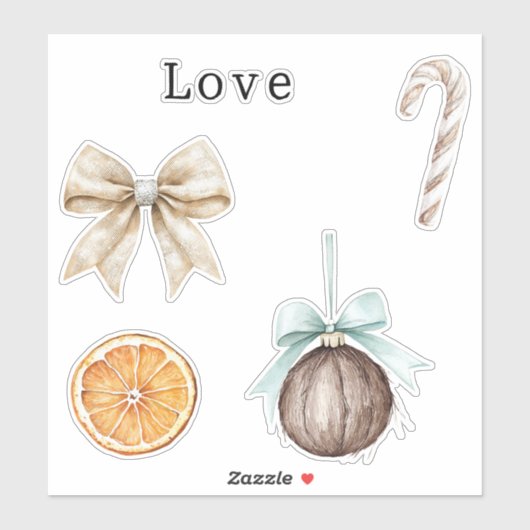 Silver Glam Bow Love Oranje Coconut Candy Cane Sticker (Vel)