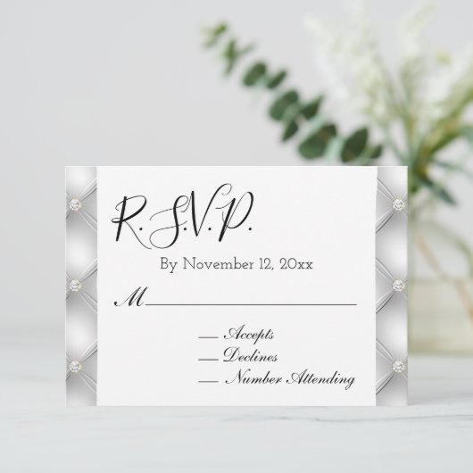 Silver Glam Diamond RSVP Informatiekaartje (Staand voorkant)