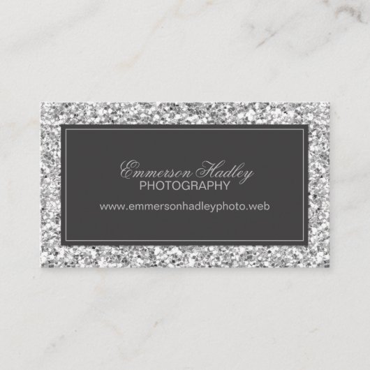 Silver Glam Faux Glitter Visitekaartje (Voorkant)