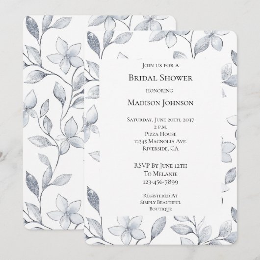 Silver Glam Floral Vrijgezellenfeest Kaart (Voorkant / Achterkant)