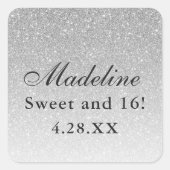 Silver Glam Glitter Gepersonaliseerd Vierkante Sticker (Voorkant)