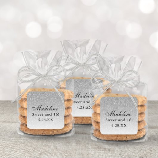 Silver Glam Glitter Gepersonaliseerd Vierkante Sticker