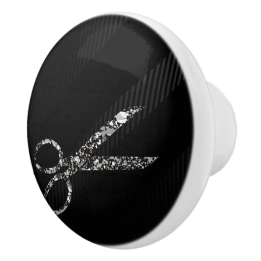 Silver Glam Glitter Schaar Modern Chic Salon Keramische Knop (Rechts)