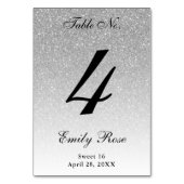 Silver Glam Glitter Tafelnummer Kaart (Achterkant)