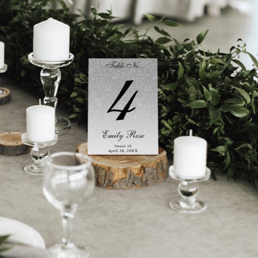 Silver Glam Glitter Tafelnummer Kaart