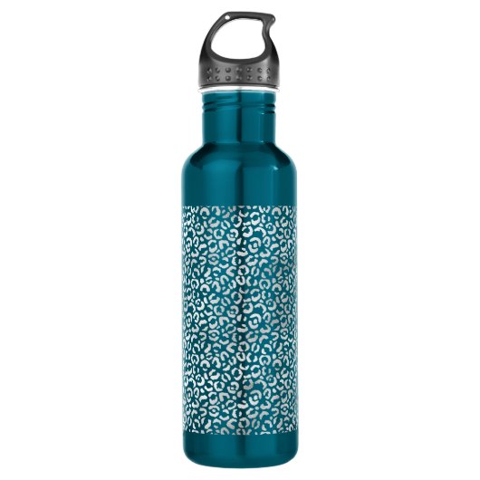 Silver Glam Leopard Print Waterfles (Voorkant)