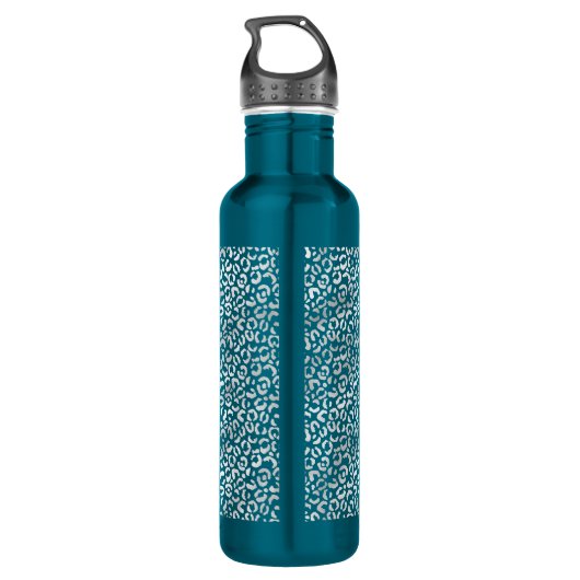 Silver Glam Leopard Print Waterfles (Achterkant)