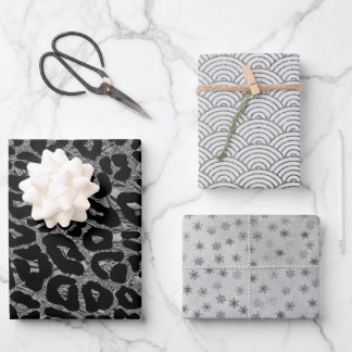 Silver Glam Leopard Snowflake Rainbows Inpakpapier Vel