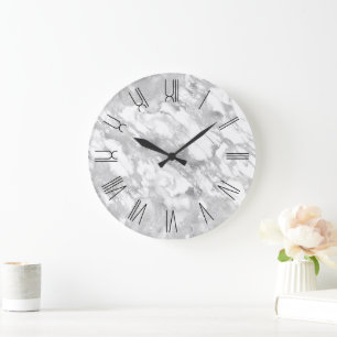 Silver Glam Marble Retro Roman Numeriek Grote Klok