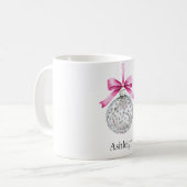Silver Glam Ornament met Pink Bow Christmas Koffiemok (Voorkant links)