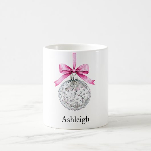 Silver Glam Ornament met Pink Bow Christmas Koffiemok (Center)