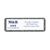Silver Glam & Royal Blue Wedding Address Etiket (Voorkant)