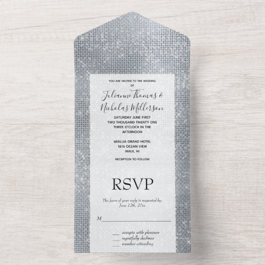 Silver Glam Sparkle All In One Uitnodiging (Binnen)